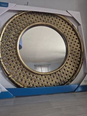 Set Of 2-Round Gold Woven Wall Mirror